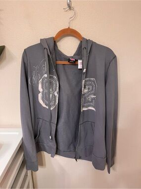 Hard Candy gray zip-up hoodie with rhinestone number graphic